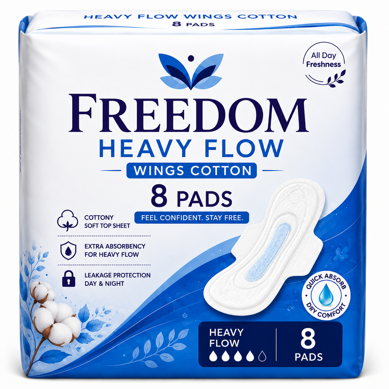 HEAVY FLOW WINGS COTTON 8 PADS
