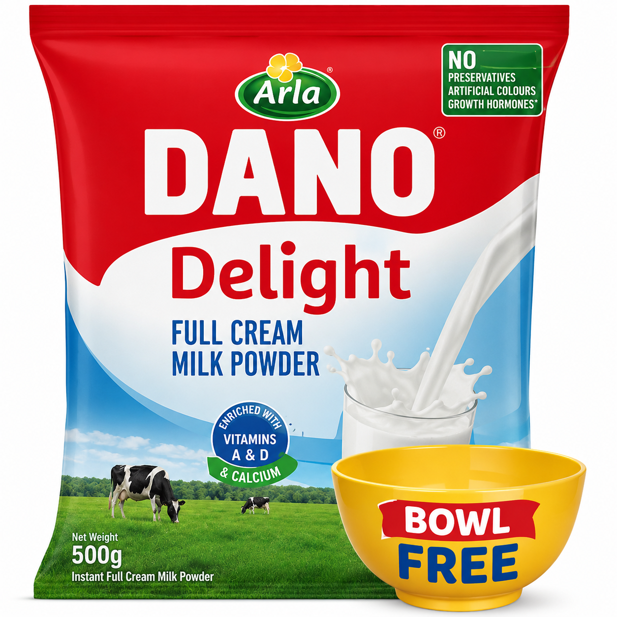 DANO DELIGHT FULL CREAM MILK POWDER 500G BOWL FREE