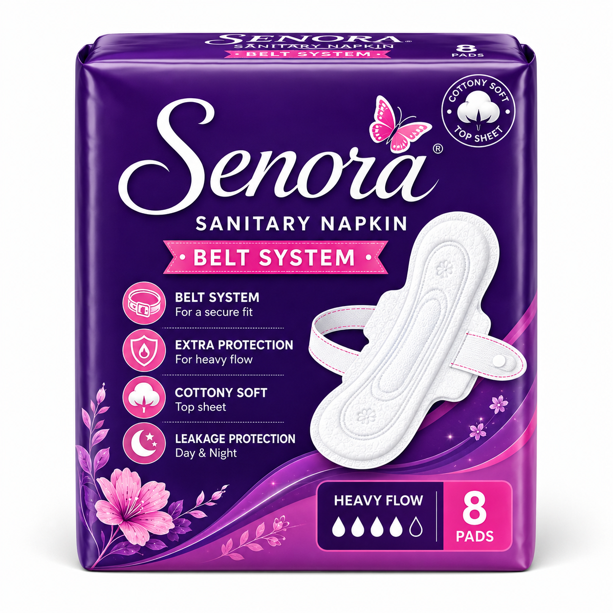 SENORA SANITARY NAPKIN 8 PADS BELT SYSTEM