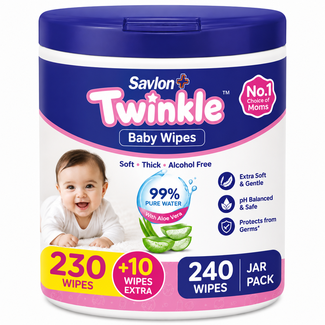 TWINKLE BABY WIPES 230+10P JAR